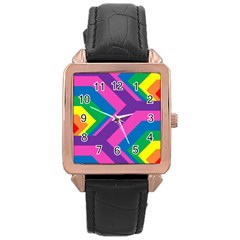 Geometric Rainbow Spectrum Colors Rose Gold Leather Watch  by Nexatart