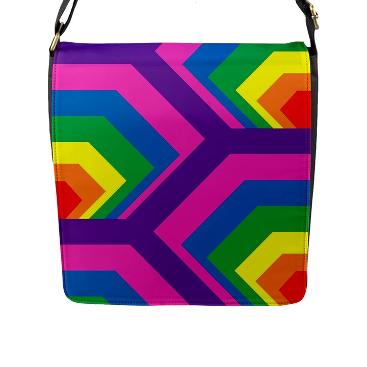 Geometric Rainbow Spectrum Colors Flap Messenger Bag (L) 