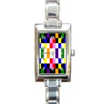 Rainbow Color Blocks Red Orange Rectangle Italian Charm Watch Front