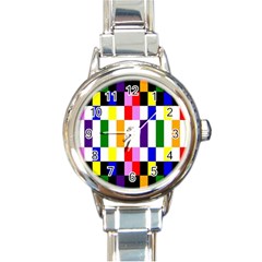 Rainbow Color Blocks Red Orange Round Italian Charm Watch by Nexatart