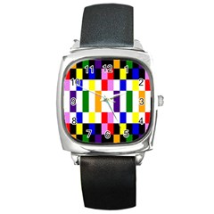 Rainbow Color Blocks Red Orange Square Metal Watch by Nexatart