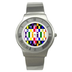 Rainbow Color Blocks Red Orange Stainless Steel Watch by Nexatart