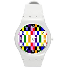 Rainbow Color Blocks Red Orange Round Plastic Sport Watch (m) by Nexatart