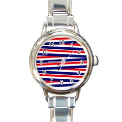 Red White Blue Patriotic Ribbons Round Italian Charm Watch by Nexatart