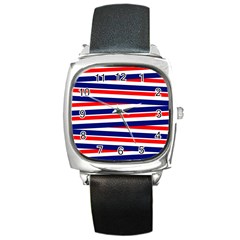 Red White Blue Patriotic Ribbons Square Metal Watch by Nexatart