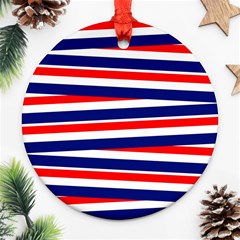 Red White Blue Patriotic Ribbons Round Ornament (two Sides)