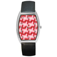 Pink Red Burgundy Pattern Stripes Barrel Style Metal Watch by Nexatart