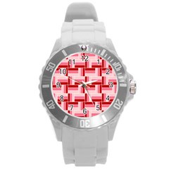 Pink Red Burgundy Pattern Stripes Round Plastic Sport Watch (l) by Nexatart