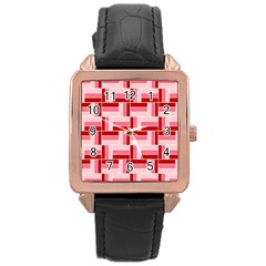 Pink Red Burgundy Pattern Stripes Rose Gold Leather Watch  by Nexatart