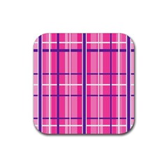 Gingham Hot Pink Navy White Rubber Coaster (Square) 