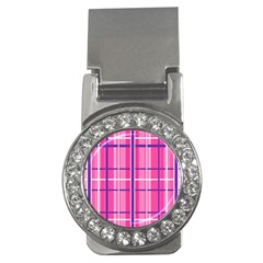 Gingham Hot Pink Navy White Money Clips (CZ) 