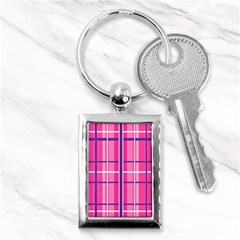 Gingham Hot Pink Navy White Key Chains (rectangle)  by Nexatart