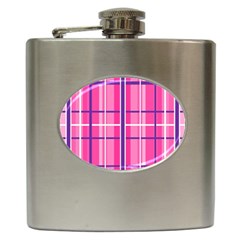 Gingham Hot Pink Navy White Hip Flask (6 Oz) by Nexatart