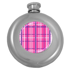 Gingham Hot Pink Navy White Round Hip Flask (5 oz)