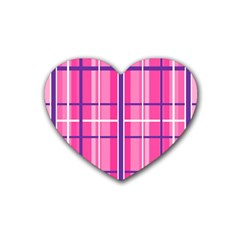 Gingham Hot Pink Navy White Rubber Coaster (heart)  by Nexatart