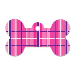 Gingham Hot Pink Navy White Dog Tag Bone (one Side) by Nexatart