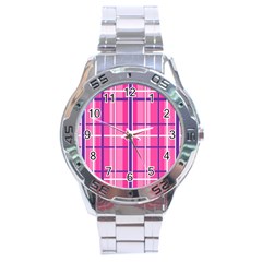 Gingham Hot Pink Navy White Stainless Steel Analogue Watch