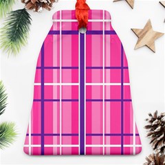 Gingham Hot Pink Navy White Bell Ornament (two Sides) by Nexatart