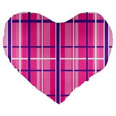 Gingham Hot Pink Navy White Large 19  Premium Heart Shape Cushions by Nexatart