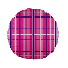 Gingham Hot Pink Navy White Standard 15  Premium Flano Round Cushions