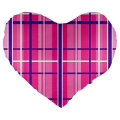 Gingham Hot Pink Navy White Large 19  Premium Flano Heart Shape Cushions