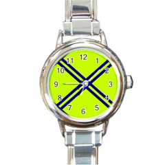 Stripes Angular Diagonal Lime Green Round Italian Charm Watch by Nexatart