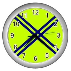 Stripes Angular Diagonal Lime Green Wall Clocks (silver)  by Nexatart