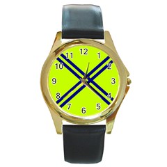 Stripes Angular Diagonal Lime Green Round Gold Metal Watch by Nexatart