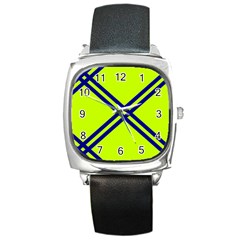 Stripes Angular Diagonal Lime Green Square Metal Watch by Nexatart