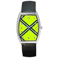 Stripes Angular Diagonal Lime Green Barrel Style Metal Watch by Nexatart