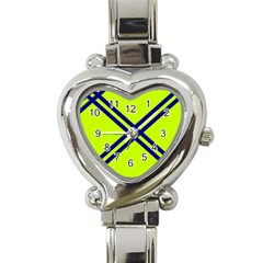 Stripes Angular Diagonal Lime Green Heart Italian Charm Watch by Nexatart