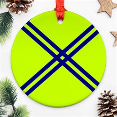 Stripes Angular Diagonal Lime Green Round Ornament (two Sides) by Nexatart