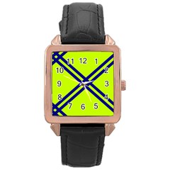 Stripes Angular Diagonal Lime Green Rose Gold Leather Watch 