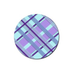 Diagonal Plaid Gingham Stripes Rubber Round Coaster (4 Pack)  by Nexatart