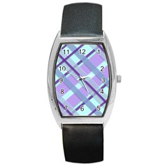 Diagonal Plaid Gingham Stripes Barrel Style Metal Watch by Nexatart