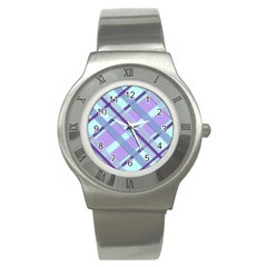 Diagonal Plaid Gingham Stripes Stainless Steel Watch by Nexatart