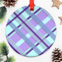 Diagonal Plaid Gingham Stripes Round Ornament (two Sides) by Nexatart