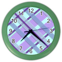 Diagonal Plaid Gingham Stripes Color Wall Clocks by Nexatart