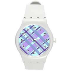 Diagonal Plaid Gingham Stripes Round Plastic Sport Watch (m) by Nexatart