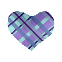 Diagonal Plaid Gingham Stripes Standard 16  Premium Flano Heart Shape Cushions by Nexatart