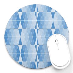 Blue Monochrome Geometric Design Round Mousepads by Nexatart