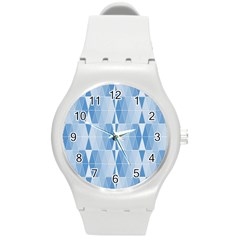 Blue Monochrome Geometric Design Round Plastic Sport Watch (m) by Nexatart