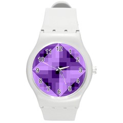 Purple Geometric Cotton Fabric Round Plastic Sport Watch (m) by Nexatart