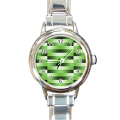 Pinstripes Green Shapes Shades Round Italian Charm Watch by Nexatart