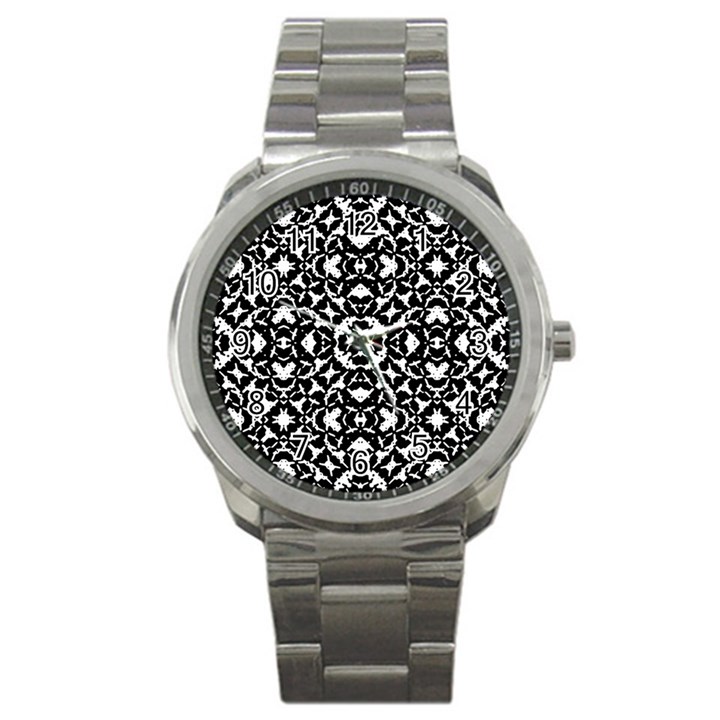 Black And White Geometric Pattern Sport Metal Watch