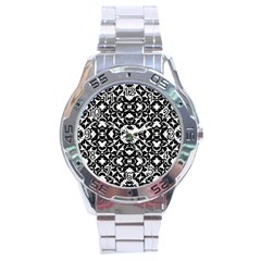 Black And White Geometric Pattern Stainless Steel Analogue Watch by dflcprints