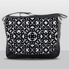 Black And White Geometric Pattern Messenger Bags by dflcprints