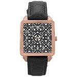 Black And White Geometric Pattern Rose Gold Leather Watch  Front