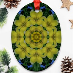 Fantasy Plumeria Decorative Real And Mandala Ornament (oval) by pepitasart