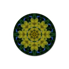 Fantasy Plumeria Decorative Real And Mandala Rubber Coaster (round)  by pepitasart